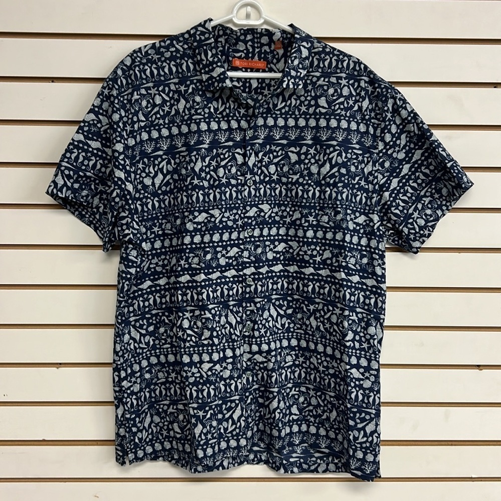 Tori Richard Hawaiian Button Down Sea Shells & Horses Starfish Beachy Crabs‎ 2XL